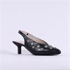 Wonders Round Stud Slingback Heel - Black Leather